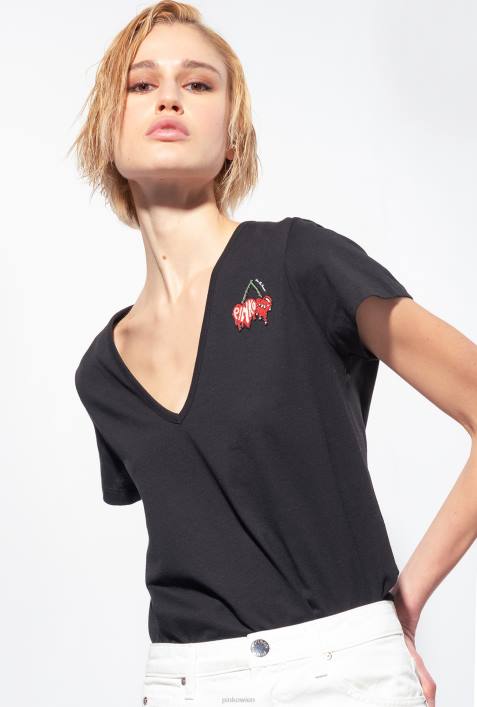 T-Shirt | Pinko Limousine schwarz T-Shirt mit KirschstickereiZ4ZP454
