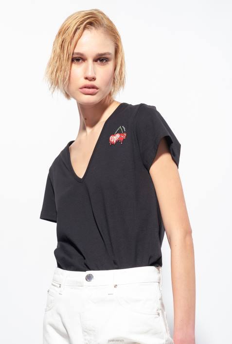 T-Shirt | Pinko Limousine schwarz T-Shirt mit KirschstickereiZ4ZP454