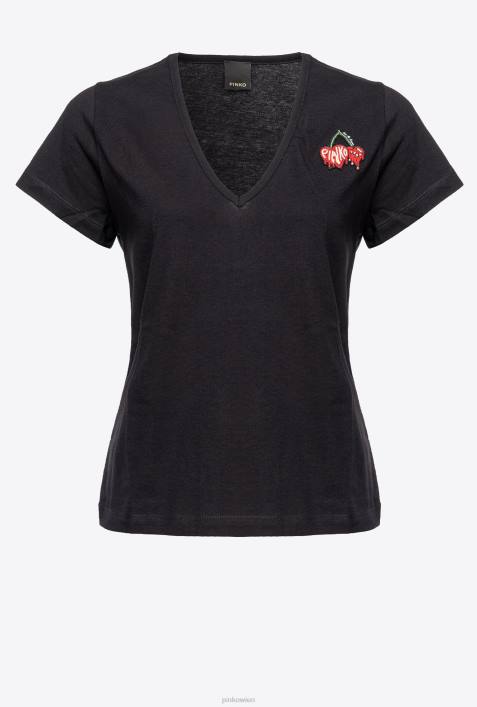 T-Shirt | Pinko Limousine schwarz T-Shirt mit KirschstickereiZ4ZP454