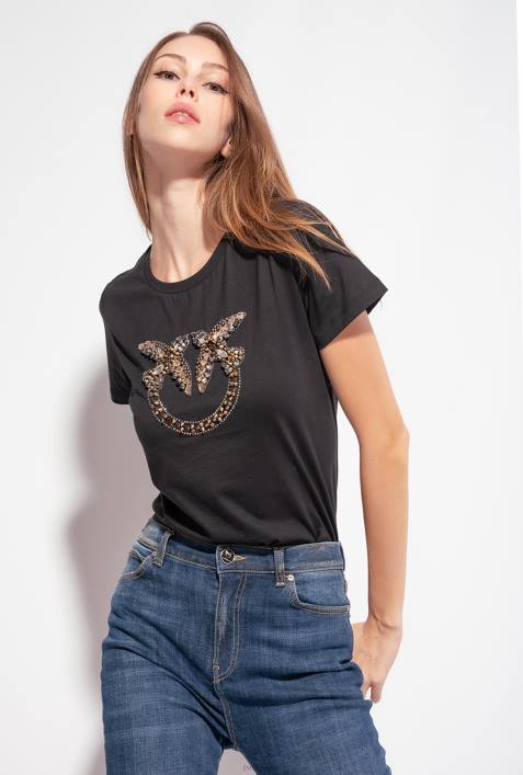 T-Shirt | Pinko Limousine schwarz T-Shirt mit Love Birds-StickereiZ4ZP458