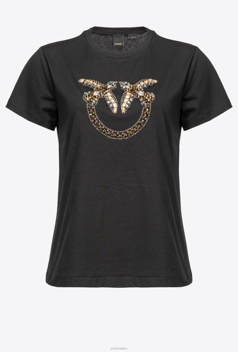 T-Shirt | Pinko Limousine schwarz T-Shirt mit Love Birds-StickereiZ4ZP458