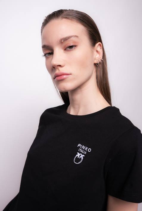 T-Shirt | Pinko Limousine schwarz T-Shirt mit Mini-Lovebirds-StickereiZ4ZP494