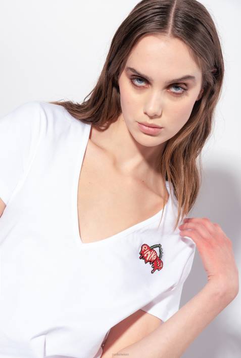 T-Shirt | Pinko helles Weiss T-Shirt mit KirschstickereiZ4ZP453