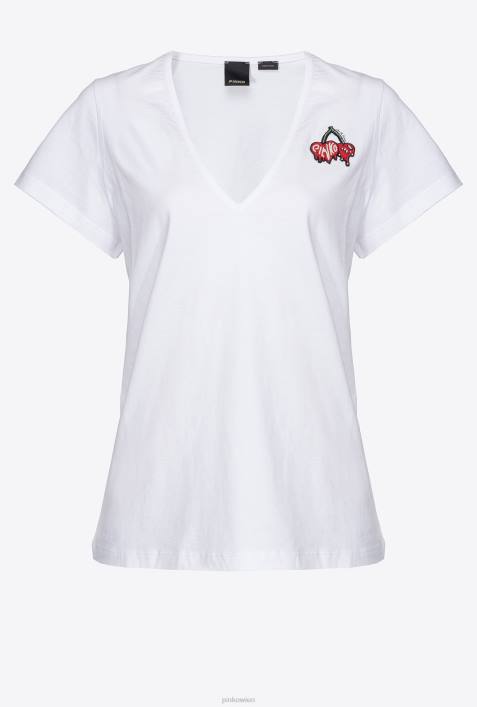 T-Shirt | Pinko helles Weiss T-Shirt mit KirschstickereiZ4ZP453
