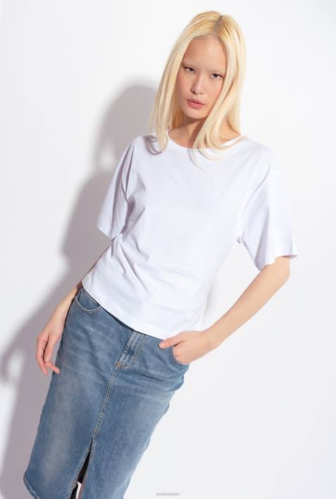 T-Shirt | Pinko helles Weiss T-Shirt mit Schnürung auf der RückseiteZ4ZP429