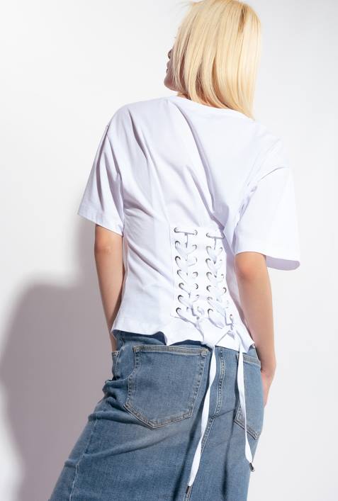 T-Shirt | Pinko helles Weiss T-Shirt mit Schnürung auf der RückseiteZ4ZP429