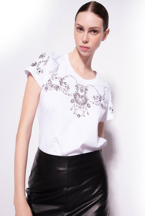 T-Shirt | Pinko helles Weiss T-Shirt mit Tattoo-PrintZ4ZP455