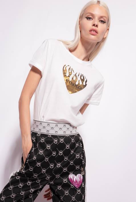 T-Shirt | Pinko seidenweiß T-Shirt mit Herz-PrintZ4ZP418