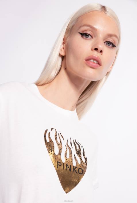 T-Shirt | Pinko seidenweiß T-Shirt mit Herz-PrintZ4ZP418