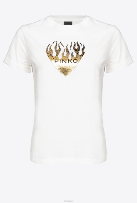 T-Shirt | Pinko seidenweiß T-Shirt mit Herz-PrintZ4ZP418