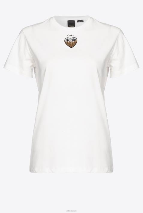 T-Shirt | Pinko seidenweiß T-Shirt mit HerzstickereiZ4ZP446