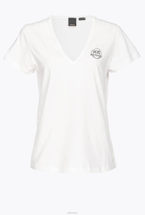 T-Shirt | Pinko seidenweiß T-Shirt mit V-Ausschnitt und LogoZ4ZP399