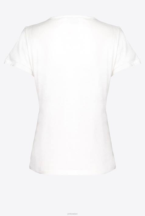 T-Shirt | Pinko seidenweiß T-Shirt mit V-Ausschnitt und LogoZ4ZP399