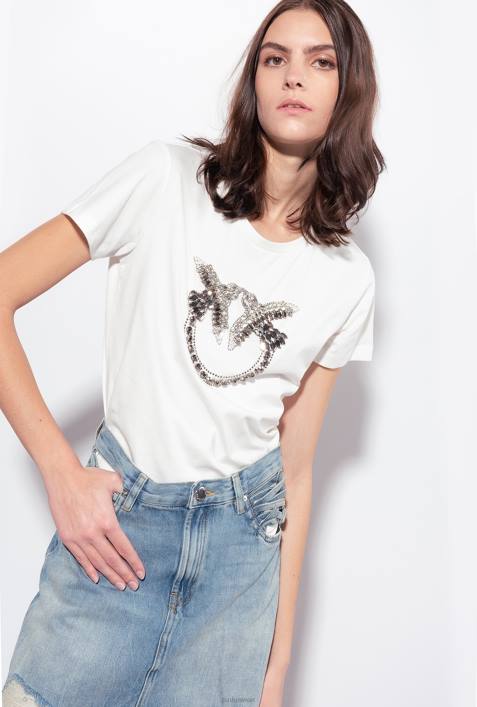 T-Shirt | Pinko wolkenweiß T-Shirt mit Love Birds-StickereiZ4ZP352