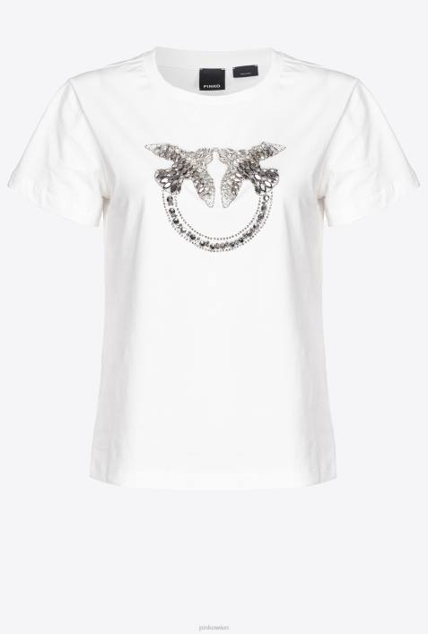T-Shirt | Pinko wolkenweiß T-Shirt mit Love Birds-StickereiZ4ZP352