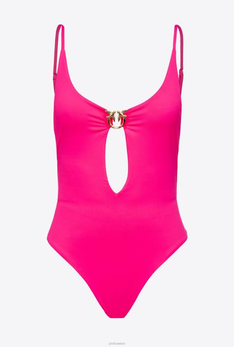 Badebekleidung | Pinko Fuchsia-Lila Einteiliger Badeanzug mit „Love Birds“-SchnalleZ4ZP928