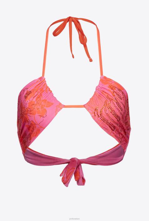 Badebekleidung | Pinko Mehrfarbig/Orange Geblümtes Bikinioberteil mit StrasssteinenZ4ZP945