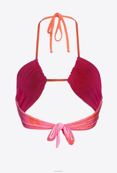 Badebekleidung | Pinko Mehrfarbig/Orange Geblümtes Bikinioberteil mit StrasssteinenZ4ZP945