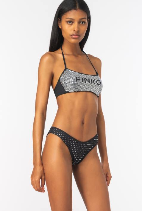 Badebekleidung | Pinko Schwarz/Kristall Bikinihose mit StrasssteinenZ4ZP952