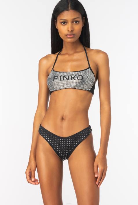 Badebekleidung | Pinko Schwarz/Kristall Bikinihose mit StrasssteinenZ4ZP952