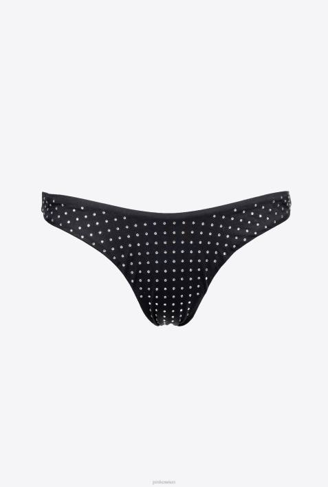 Badebekleidung | Pinko Schwarz/Kristall Bikinihose mit StrasssteinenZ4ZP952