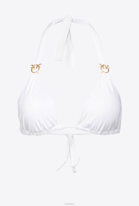 Badebekleidung | Pinko helles Weiss Triangel-Bikinioberteil mit „Love Birds“-SchnalleZ4ZP937
