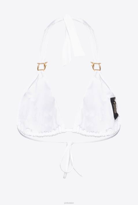 Badebekleidung | Pinko helles Weiss Triangel-Bikinioberteil mit „Love Birds“-SchnalleZ4ZP937