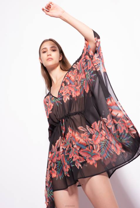 Badebekleidung | Pinko multi. rot schwarz Kaftan mit BlumendruckZ4ZP955