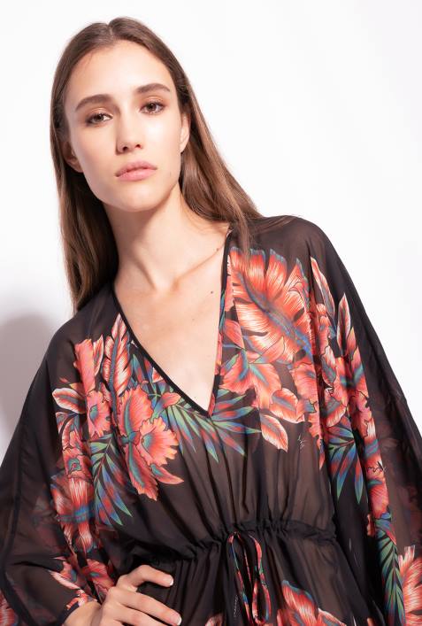 Badebekleidung | Pinko multi. rot schwarz Kaftan mit BlumendruckZ4ZP955