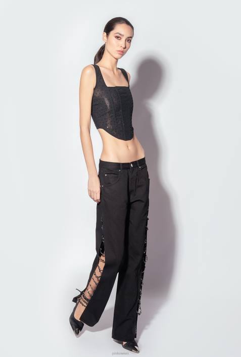 Jeans | Pinko Limousine schwarz Galleria-Hose mit StrassketteZ4ZP888