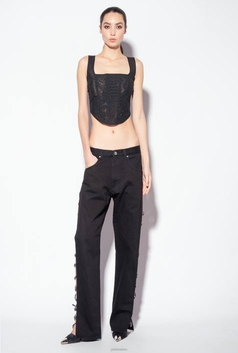 Jeans | Pinko Limousine schwarz Galleria-Hose mit StrassketteZ4ZP888