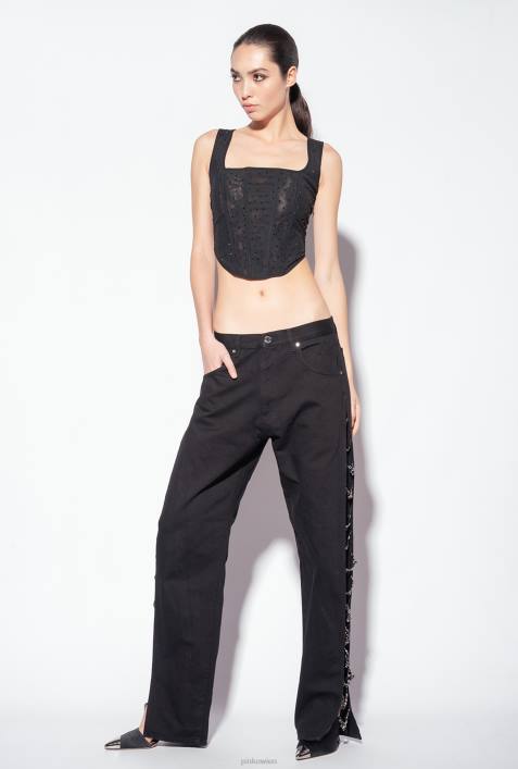 Jeans | Pinko Limousine schwarz Galleria-Hose mit StrassketteZ4ZP888