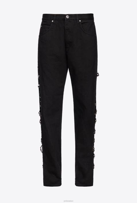 Jeans | Pinko Limousine schwarz Galleria-Hose mit StrassketteZ4ZP888