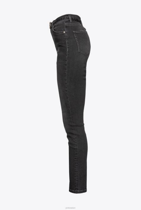 Jeans | Pinko Limousine schwarz Stretch-Röhrenjeans mit GürtelZ4ZP885
