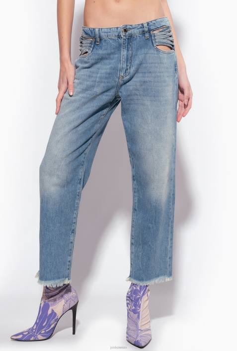 Jeans | Pinko Mittlere Vintage-Waschung Ausgestellte Jeans mit SchnürdetailZ4ZP847