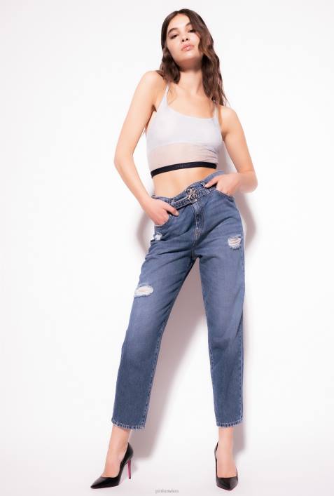 Jeans | Pinko Mittlere Vintage-Waschung Mom-Fit-Jeans mit Love Birds-GürtelZ4ZP851