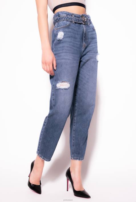 Jeans | Pinko Mittlere Vintage-Waschung Mom-Fit-Jeans mit Love Birds-GürtelZ4ZP851