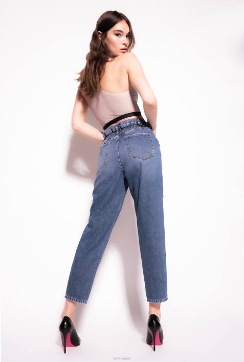 Jeans | Pinko Mittlere Vintage-Waschung Mom-Fit-Jeans mit Love Birds-GürtelZ4ZP851