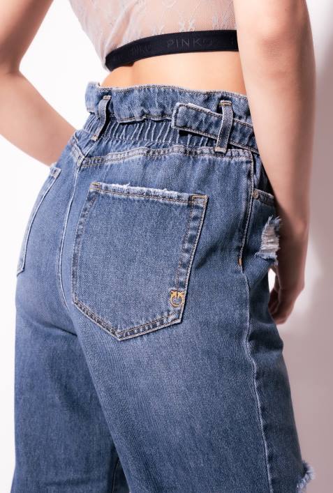 Jeans | Pinko Mittlere Vintage-Waschung Mom-Fit-Jeans mit Love Birds-GürtelZ4ZP851