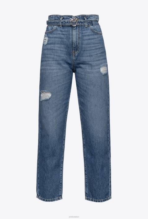 Jeans | Pinko Mittlere Vintage-Waschung Mom-Fit-Jeans mit Love Birds-GürtelZ4ZP851