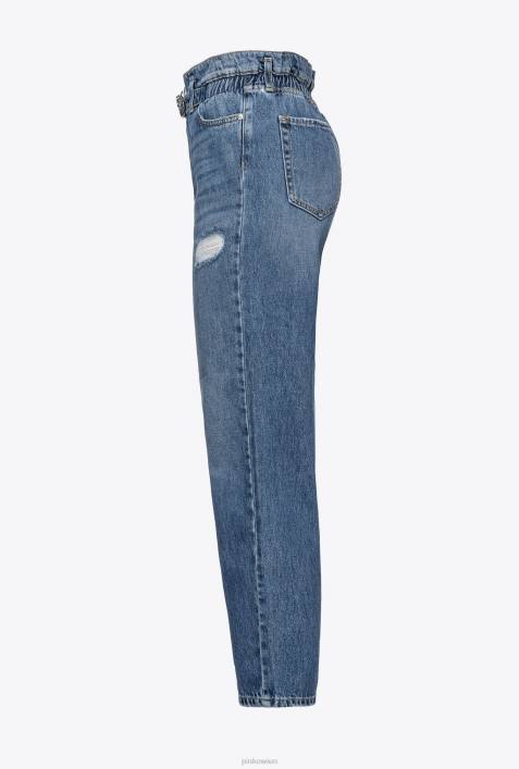 Jeans | Pinko Mittlere Vintage-Waschung Mom-Fit-Jeans mit Love Birds-GürtelZ4ZP851