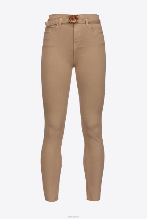 Jeans | Pinko Rizinusbeige Röhrenhose mit Love Birds-GürtelZ4ZP896