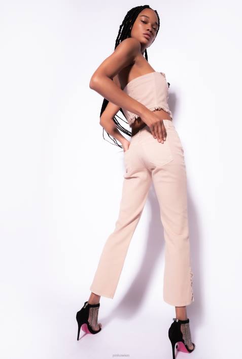 Jeans | Pinko Rugby-Beige Bootcut-Hose mit Schnürung untenZ4ZP816