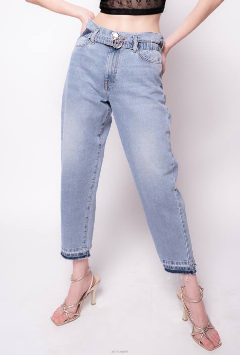 Jeans | Pinko Schattenblau Mom-Fit-Jeans mit Love Birds-GürtelZ4ZP886