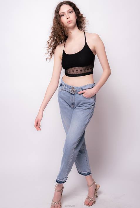 Jeans | Pinko Schattenblau Mom-Fit-Jeans mit Love Birds-GürtelZ4ZP886