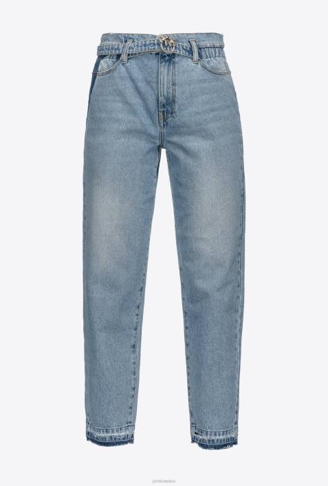 Jeans | Pinko Schattenblau Mom-Fit-Jeans mit Love Birds-GürtelZ4ZP886
