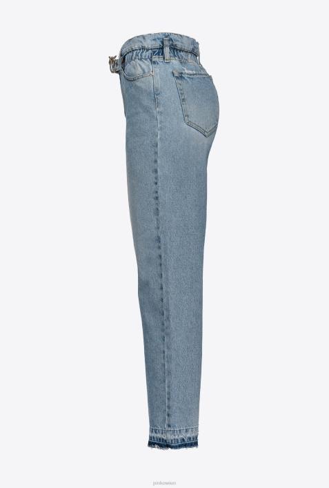 Jeans | Pinko Schattenblau Mom-Fit-Jeans mit Love Birds-GürtelZ4ZP886