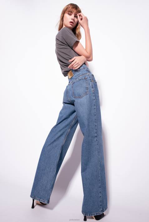 Jeans | Pinko dolp. Porzellanblau Jeans mit weitem Bein und SchmuckknöpfenZ4ZP866