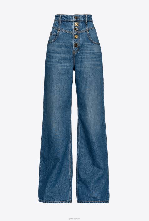Jeans | Pinko dolp. Porzellanblau Jeans mit weitem Bein und SchmuckknöpfenZ4ZP866