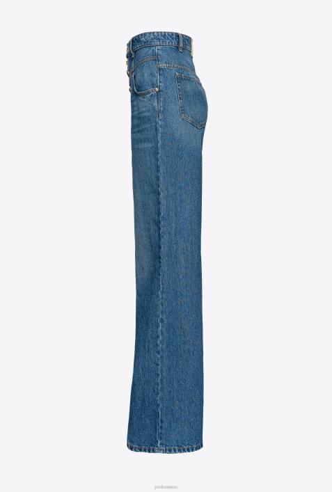 Jeans | Pinko dolp. Porzellanblau Jeans mit weitem Bein und SchmuckknöpfenZ4ZP866